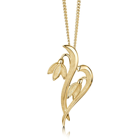 Snowdrop 2-flower Pendant Necklace in 9ct Yellow Gold