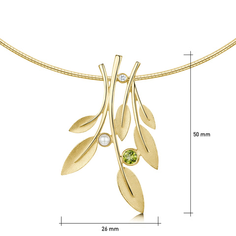 Rowan Dress Necklace in 9ct Yellow Gold with Peridot, Pearl & Diamond by Sheila Fleet Jewellery
