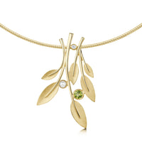 Rowan Dress Necklace in 9ct Yellow Gold with Peridot, Pearl & Diamond by Sheila Fleet Jewellery