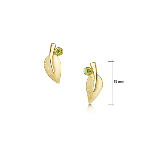 Rowan Small Stud Earrings in 9ct Yellow Gold with Peridot by Sheila Fleet Jewellery