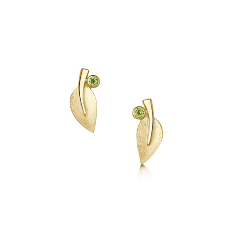 Rowan Small Stud Earrings in 9ct Yellow Gold with Peridot by Sheila Fleet Jewellery