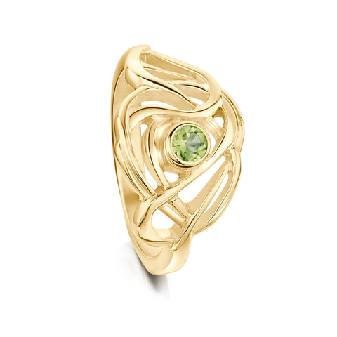 Tidal Ring in 9ct Yellow Gold with a Peridot by Sheila Fleet Jewellery