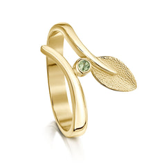 Rowan Leaf Ring in 9ct Yellow Gold with Peridot by Sheila Fleet Jewellery