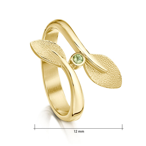 Rowan Leaves Ring in 9ct Yellow Gold with Peridot
