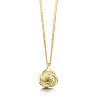 Reef Knot Small Pendant in 9ct Yellow Gold with a Peridot by Sheila Fleet Jewellery