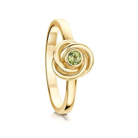 Reef Knot Ring in 9ct Yellow Gold with Peridot by Sheila Fleet Jewellery