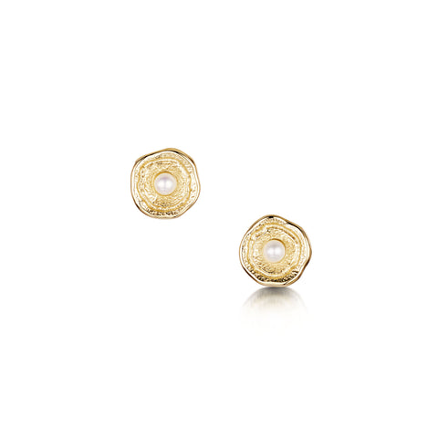 Lunar Pearl Petite Stud Earrings in 9ct Yellow Gold