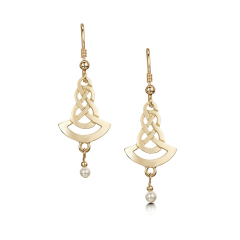 The Lover’s Knot Pearl Drop Earrings in 9ct Yellow Gold by Sheila Fleet Jewellery