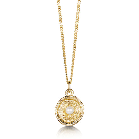 Lunar Pearl Small Pendant Necklace in 9ct Yellow Gold