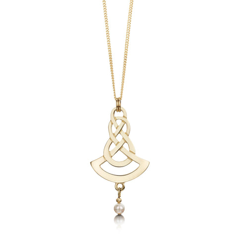 The Lover’s Knot Pearl Pendant in 9ct Yellow Gold by Sheila Fleet Jewellery