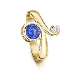 9ct Yellow Gold Swirl Ring with Large Tanzanite by Sheila Fleet Jewellery