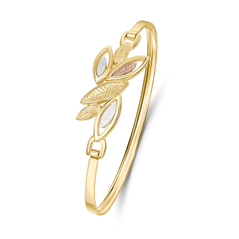 Seasons Gold Leaves Bangle in 9ct Yellow, White & Rose Gold by Sheila Fleet Jewellery