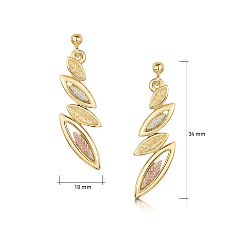 Seasons 4-leaf Drop Earrings in 9ct Yellow, White & Rose Gold by Sheila Fleet Jewellery