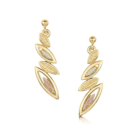 Seasons 4-leaf Drop Earrings in 9ct Yellow, White & Rose Gold by Sheila Fleet Jewellery