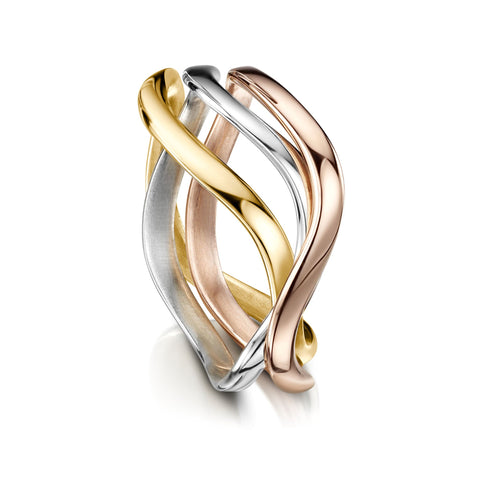 Tidal Ring in 9ct Yellow, White & Rose Gold by Sheila Fleet Jewellery