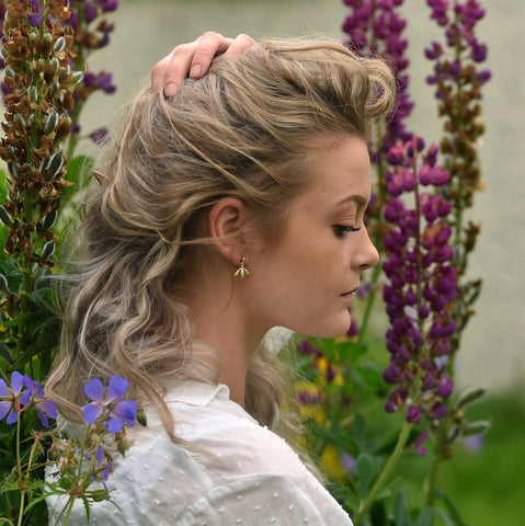 Honeybee Small Drop Earrings in 9ct Yellow Gold by Sheila Fleet Jewellery