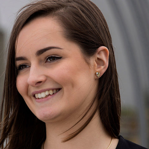 Moonlight Small Stud Earrings in 9ct Yellow Gold with Opal & Diamond by Sheila Fleet Jewellery