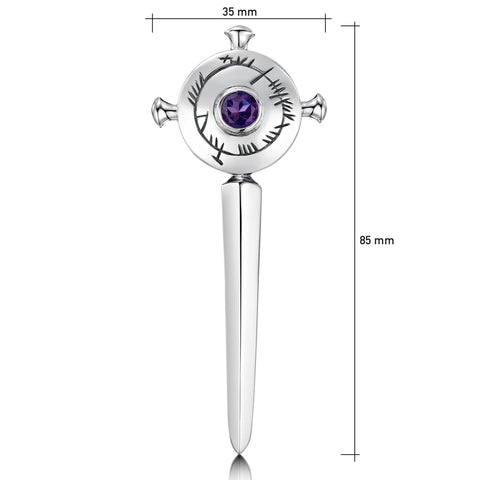 Ogham Kilt Pin in Sterling Silver with Amethyst by Sheila Fleet Jewellery
