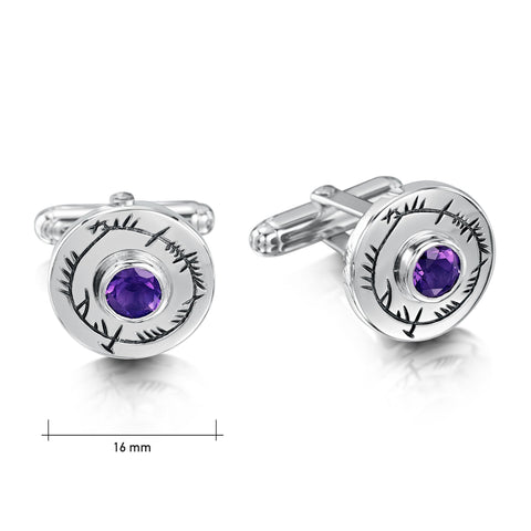 Ogham Cufflinks in Sterling Silver with Amethyst by Sheila Fleet Jewellery