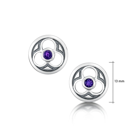 Celtic Trinity Stud Earrings with Amethyst