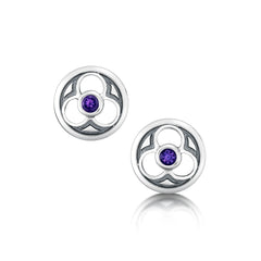 Celtic Trinity Stud Earrings with Amethyst