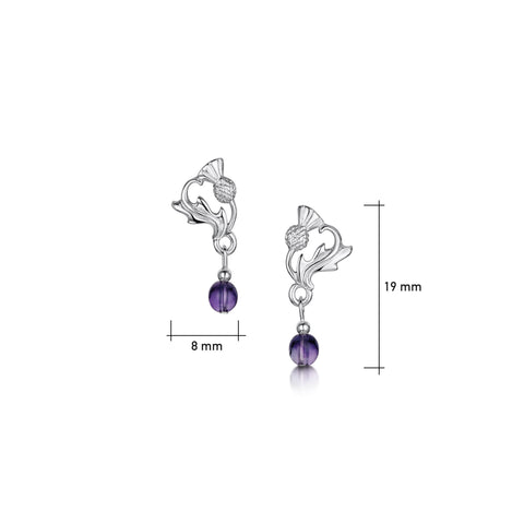 Thistle Small Silver Stud Earrings with Amethyst by Sheila Fleet Jewellery