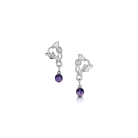 Thistle Small Silver Stud Earrings with Amethyst by Sheila Fleet Jewellery