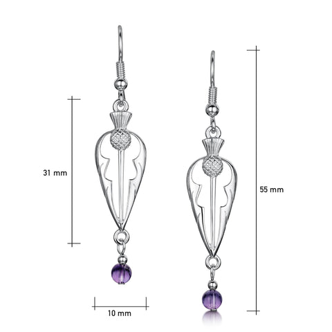 Thistle Silver Dress Drop Earrings with Amethyst by Sheila Fleet Jewellery