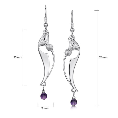 Thistle Drop Earrings in Sterling Silver with Amethyst by Sheila Fleet Jewellery