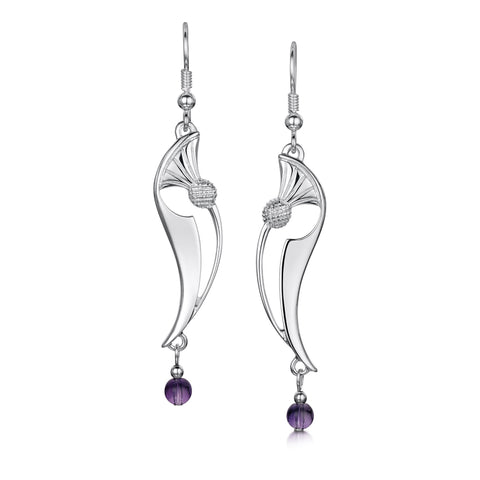 Thistle Drop Earrings in Sterling Silver with Amethyst by Sheila Fleet Jewellery