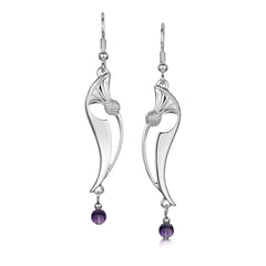 Thistle Drop Earrings in Sterling Silver with Amethyst by Sheila Fleet Jewellery