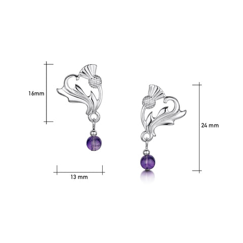 Thistle Stud Silver Earrings with Amethyst by Sheila Fleet Jewellery