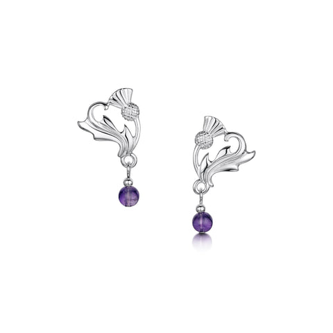Thistle Stud Silver Earrings with Amethyst by Sheila Fleet Jewellery