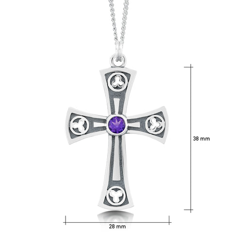 Celtic Trinity Cross Pendant with Amethyst