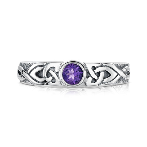 Celtic Knotwork Amethyst Ring in Sterling Silver by Sheila Fleet Jewellery