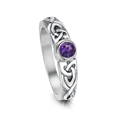 Celtic Knotwork Amethyst Ring in Sterling Silver by Sheila Fleet Jewellery