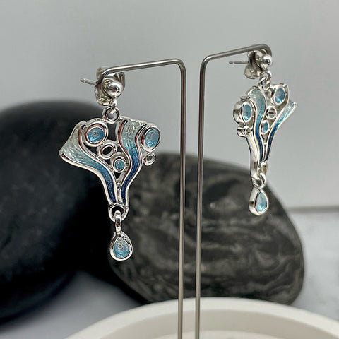 Arctic Stream Droplet Earrings in Arctic Blue Enamel