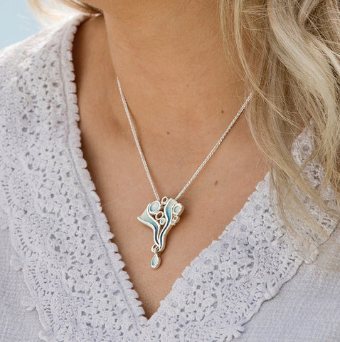 Arctic Stream Droplet Pendant in Arctic Blue Enamel by Sheila Fleet Jewellery