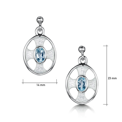 Cross of the Kirk Blue Topaz Drop Earrings in Crystal Enamel by Sheila Fleet Jewellery