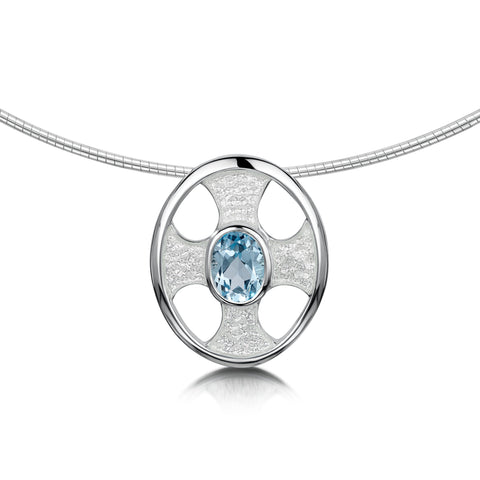 Cross of the Kirk Blue Topaz Necklace in Crystal Enamel by Sheila Fleet Jewellery