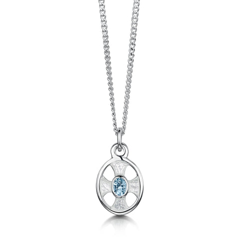 Cross of the Kirk Small Blue Topaz Pendant in Crystal Enamel by Sheila Fleet Jewellery