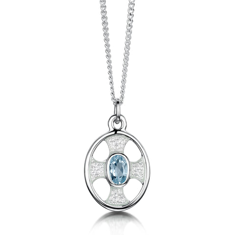 Cross of the Kirk Silver Blue Topaz Pendant in Crystal Enamel by Sheila Fleet Jewellery