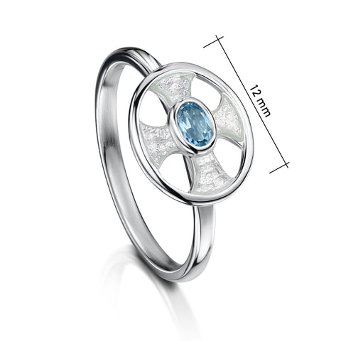 Cross of the Kirk Small Blue Topaz Ring in Crystal Enamel