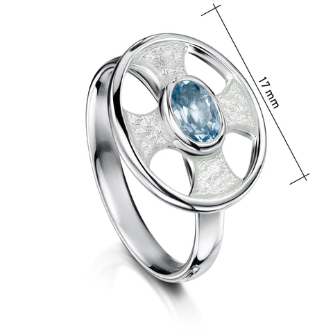Cross of the Kirk Blue Topaz Ring in Crystal Enamel