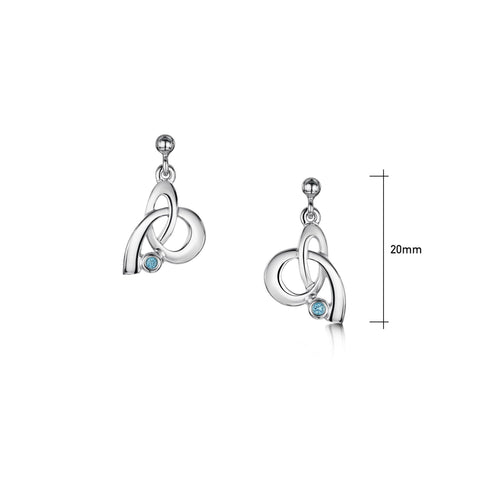 Tidal Small Silver Drop Earrings with Blue Topaz by Sheila Fleet Jewellery