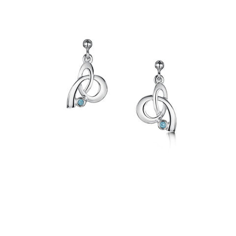 Tidal Small Silver Drop Earrings with Blue Topaz by Sheila Fleet Jewellery