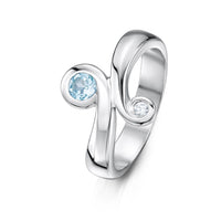 Silver Swirl Ring with Blue Topaz by Sheila Fleet Jewellery