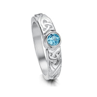 Celtic Knotwork Blue Topaz Ring in Sterling Silver by Sheila Fleet Jewellery