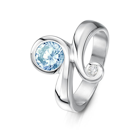 Silver Swirl Ring with Large Blue Topaz by Sheila Fleet Jewellery