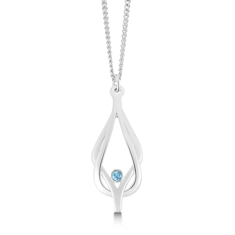 Reef Knot Pendant Necklace in Sterling Silver with Blue Topaz by Sheila Fleet Jewellery